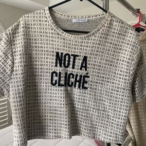 Zara black and white tweed crop top